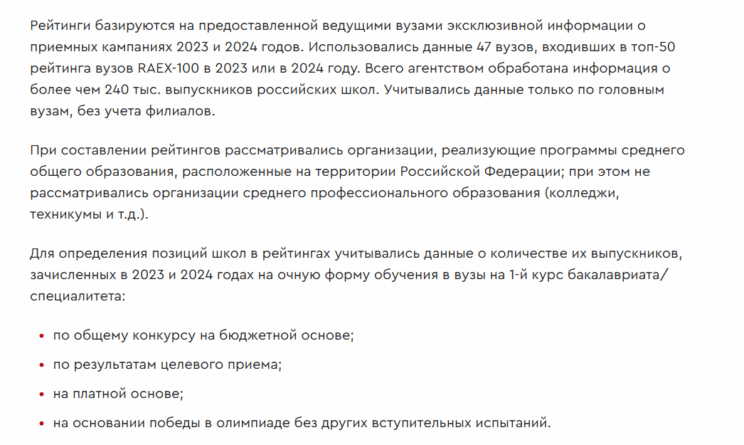Методика проведения исследования школ рейтингового агентства RAEX (РАЭКС-Аналитика), 2025 год